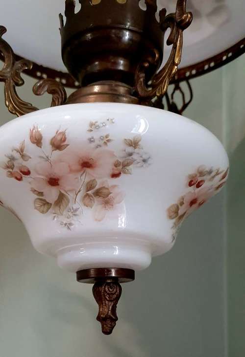floral Handpainted brass and porcelain chandelier