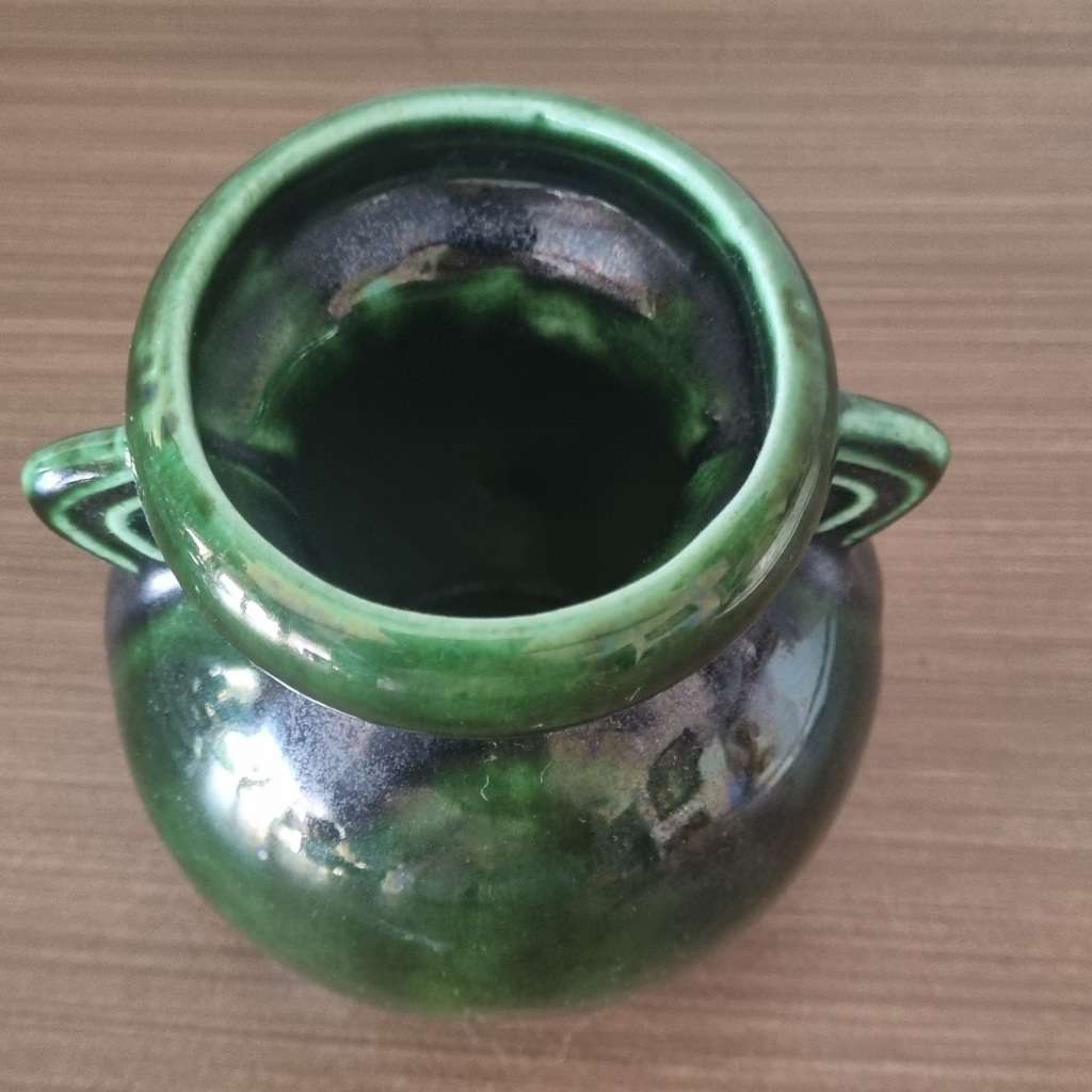 South African Rand ware or Globeware Pottery green Handled Vase