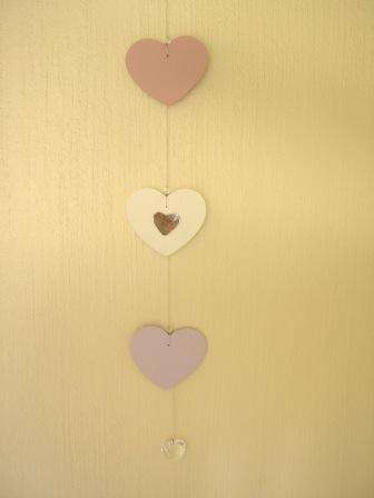 Hanging heart trio - pink, lilac and white