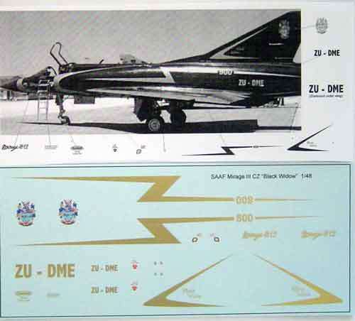 SAAF Mirage III CZ "Black Widow" - Scale 1/48 by MAVDecals.