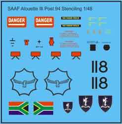 SAAF Alouette III Stencilling Decals.