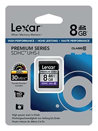 Lexar Premium 8GB SDHC UHS-I 200x Class 10 Memory Card