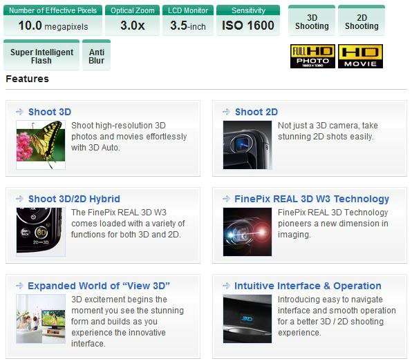 3D Fujifilm FinePix REAL 3D W3 10.0 Megapixels Digital Camera - *** 3D TWIN CCD ***