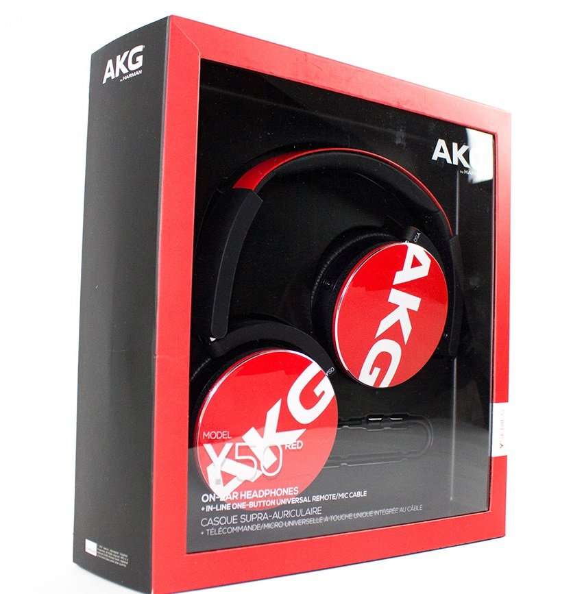 AKG Y50 Headphones by HARMAN RED On-Ear with In-Line One-Button Universal Remote/Microphone
