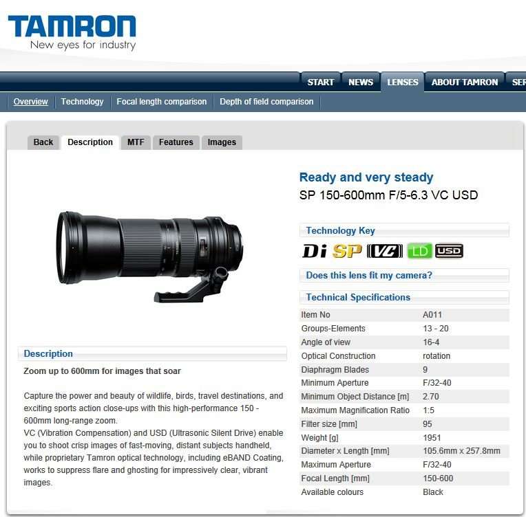 Tamron SP 150-600 mm F/5-6.3 Di VC VIBRATION CORRECTION USD (For Canon DSLRs) Lens - HUGE LENS