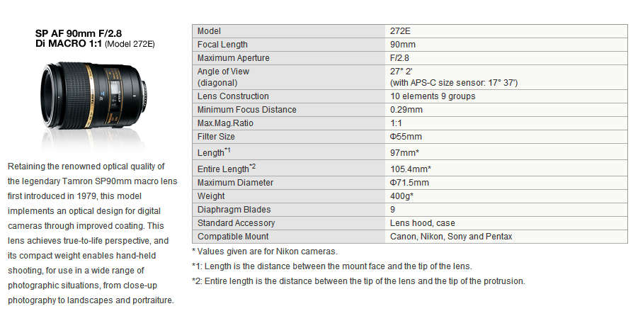 Tamron 272E Di SP 90mm f/2.8 Macro 1:1 AF Di Lens for Nikon DSLR Cameras