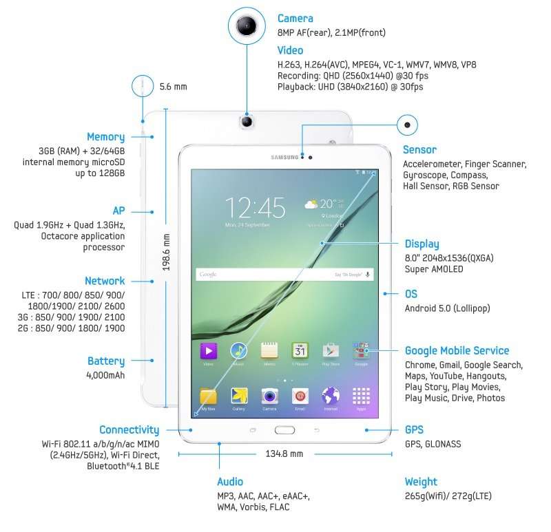 BRAND NEW SAMSUNG GALAXY TAB S2 | LTE | WIFI | 32GB | GOLD | LATEST | 8.0MP | 9.7" AMOLED * R 8000 *