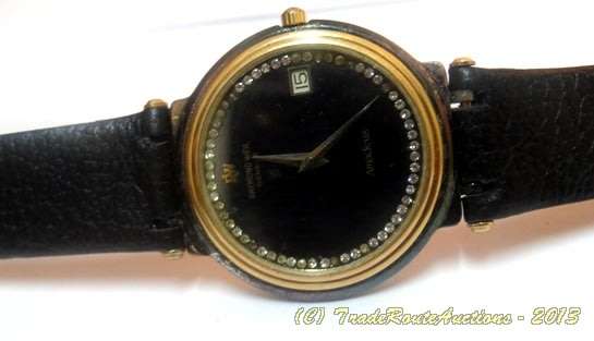 Raymond Weil Geneve Mens Gold Plated Black Leather Strap Wrist Watch