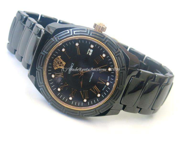 VERSACE UNISEX AUTOMATIC 01AC9 CERAMIC ROSE GOLD PLATED BLACK DIAL DATE WATCH