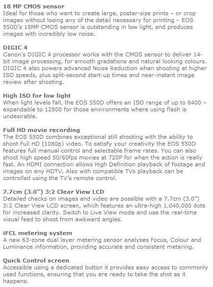 18 Megapixels - Canon EOS 550D Digital SLR camera FULL HD  with Canon 18-55MM IS LENS