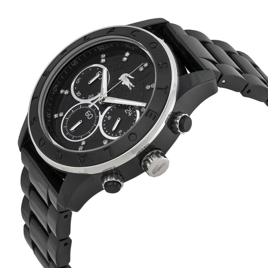 Lacoste Charlotte Nicosia Chronograph Black Dial Black PVD Ladies Watch 2000806 - Brand New