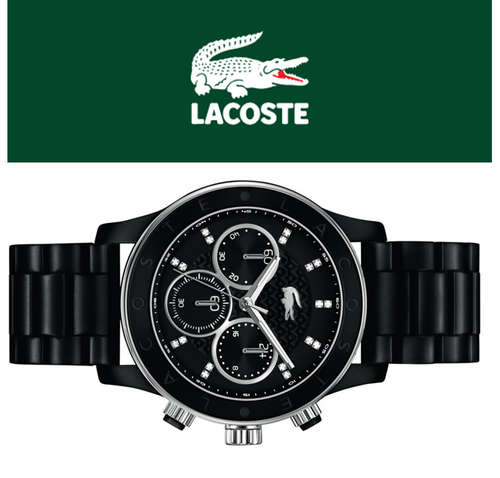 Lacoste Charlotte Nicosia Chronograph Black Dial Black PVD Ladies Watch 2000806 - Brand New