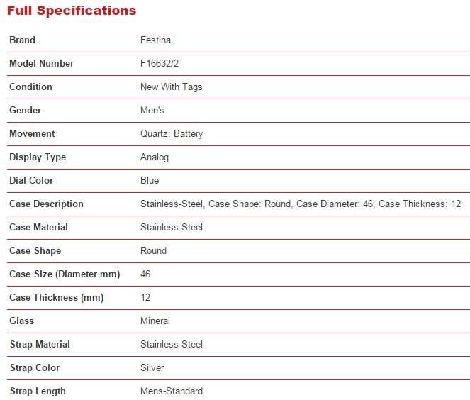 Festina Sports 46mm Blue Dial Date Silver Steel Bracelet Men's Watch # F16632/2