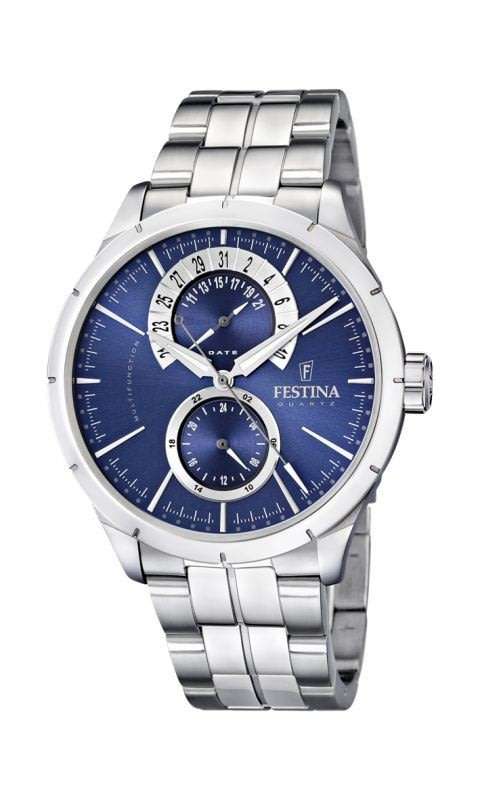 Festina Sports 46mm Blue Dial Date Silver Steel Bracelet Men's Watch # F16632/2