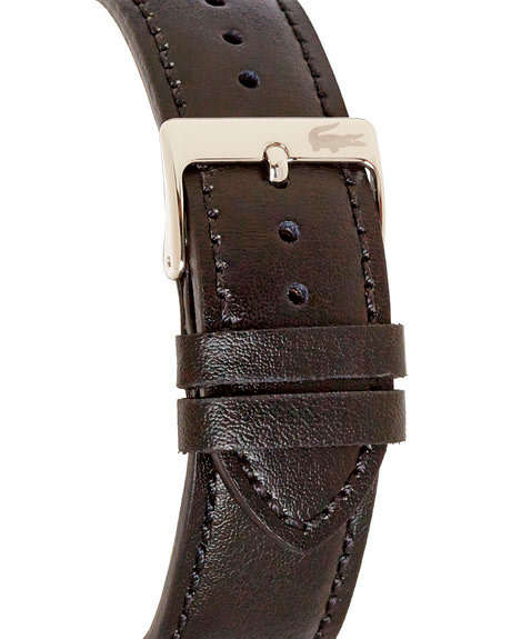 Lacoste Victoria Silver-Tone Stainless Steel Black Leather Band Women's Watch 2000824  - Brand New