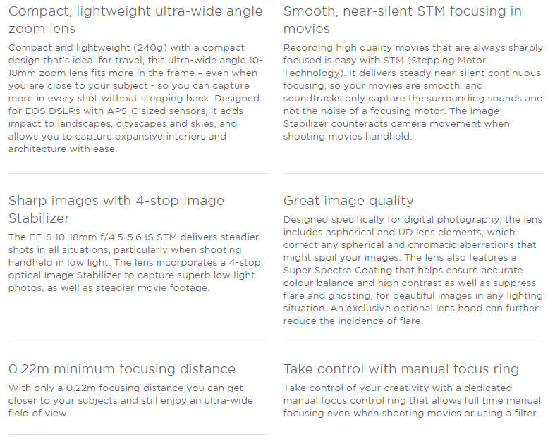 Canon EF-S 10-18mm f/4.5-5.6 IS (Image Stabilizer) STM Zoom Lens for Canon DSLR Cameras