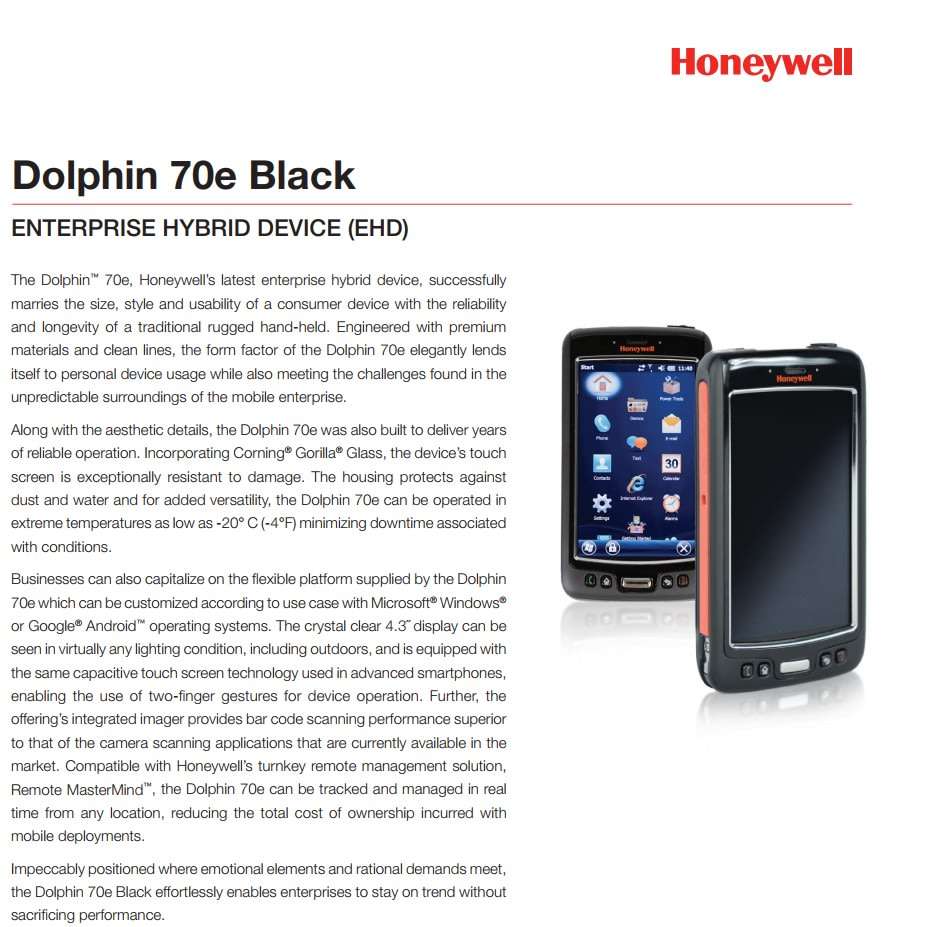 Honeywell Dolphin 70e Black Handheld Computer Touch Screen | Phone | Barcode Scanner | Hybrid Device