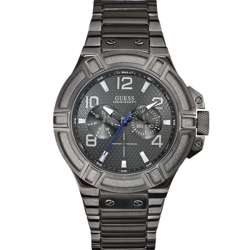 Guess Men's Rigor Gunmetal Grey Day Date Watch - W0218G1 - Brand new