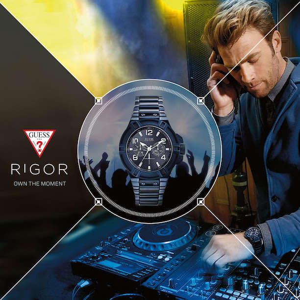 GUESS Men's Rigor Gunmetal Blue Multi Dial Day Date Watch - W0218G4 - Brand new