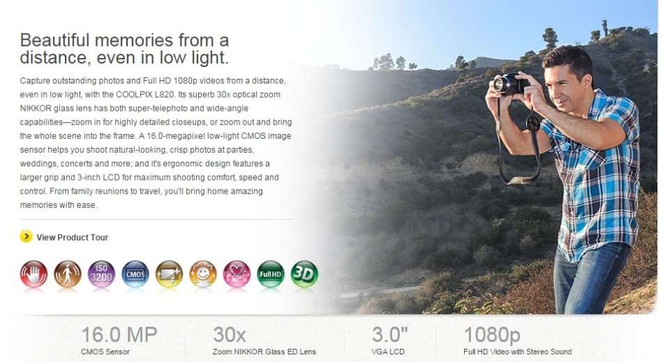 Nikon COOLPIX L820 16 MP CMOS Digital Camera with 30x Zoom Lens and Full HD 1080p Video (Black) 30X