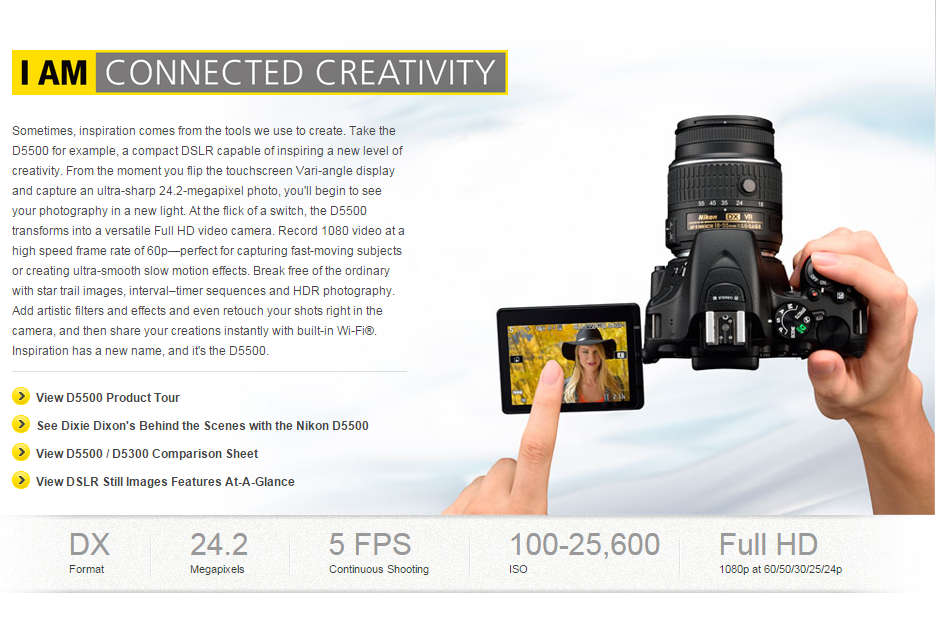 NIKON D5500 DSLR CAMERA BODY ONLY - [ BUILT IN WiFi ] - [ 24.2 MP ] - [ DX FORMAT ] TOUCH SCREEN