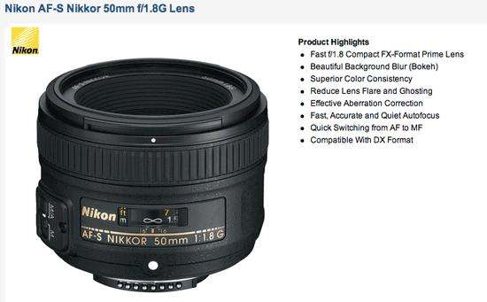 Nikon AF-S Nikkor 50mm f1.8G Lens for Nikon Digital Cameras