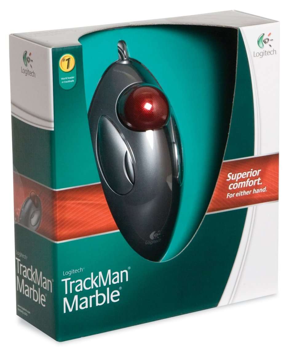 Logitech Trackman Marble Mouse, Four-Button, Programmable, Dark Gray