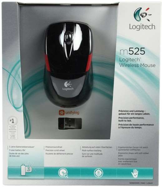 Logitech M525 Wireless Optical mouse with Built-in scroll wheel Black/red