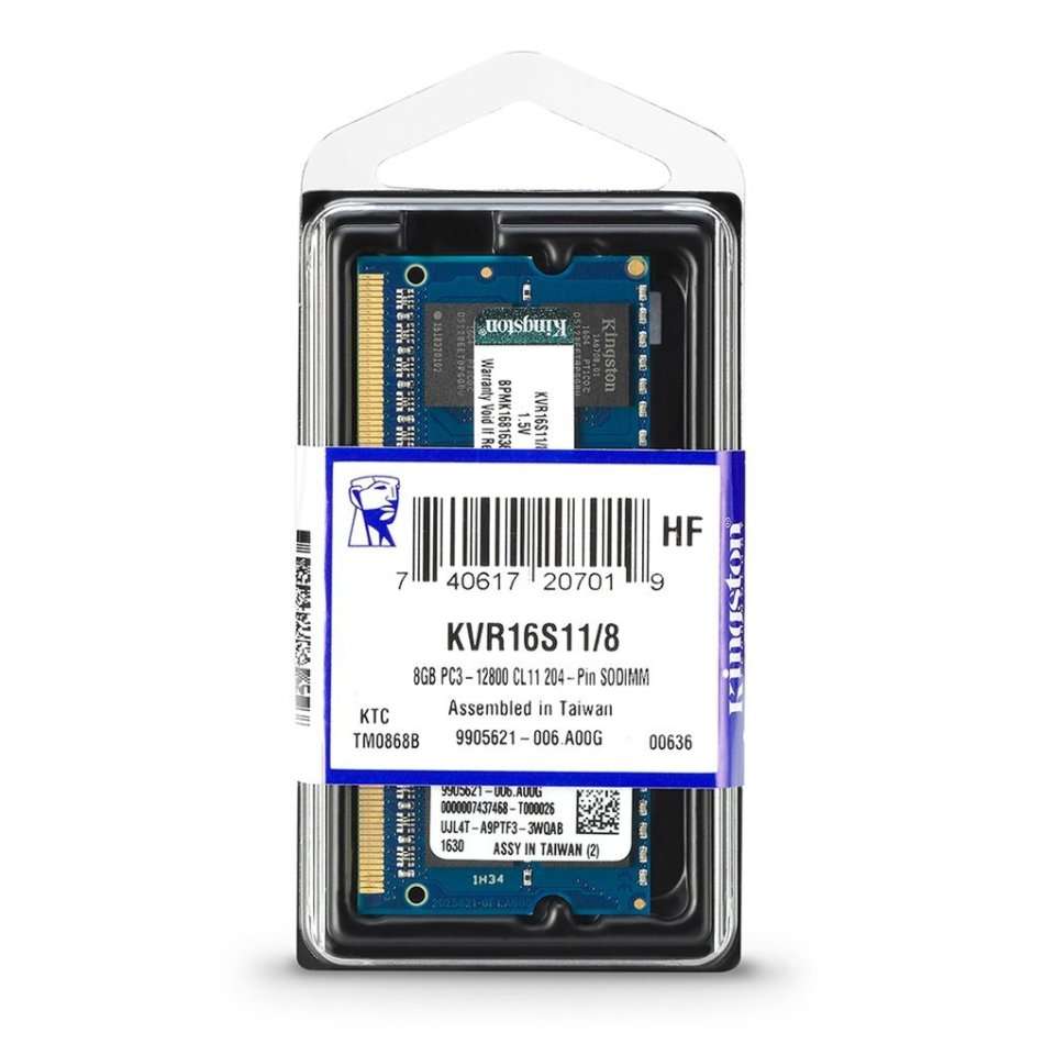 KINGSTON Laptop / Macbook Memory - KVR16S11/8 - 8GB DDR3 PC3 1.5V - 12800 CL11 204-PIN SODIMM MEMORY