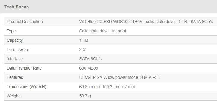 WD Blue PC 1TB SSD WDS100T1B0A | 1 TB SSD | Solid State Drive | SATA 6Gb/s | BRAND NEW SEALED