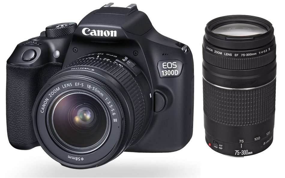 CANON 1300D DSLR CAMERA TWIN LENS BUNDLE | CANON 18-55mm PLUS 75-300mm Lenses - 2 X LENSES