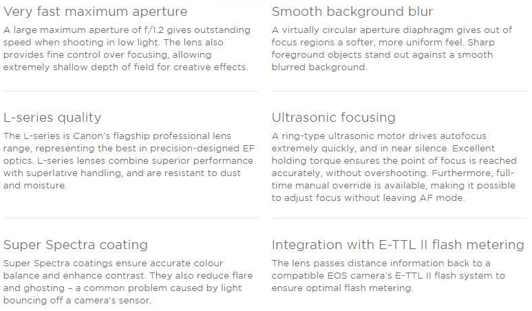 Canon EF 50mm f/1.2 L USM Ultrasonic Lens for Canon DSLR Cameras - Top of the Range