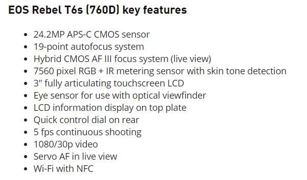 CANON REBEL T6S (Canon 760D Equivalent) DSLR CAMERA BODY ONLY - 24.2 MEGAPIXELS - 5 FRAMES / SEC