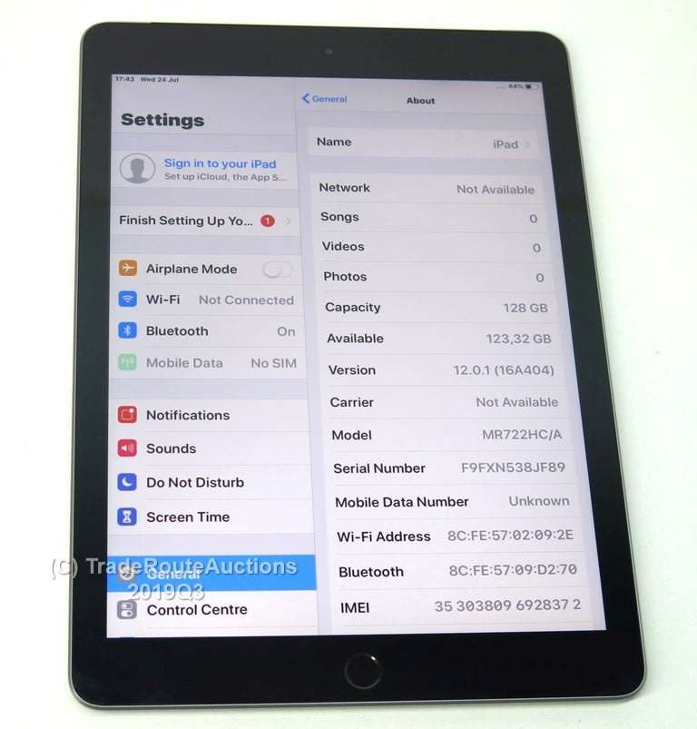 Apple iPad 6th Gen 2018 | MR722HC/A | CELLULAR + WiFi | 128GB | Space Grey | A1954 | RETINA