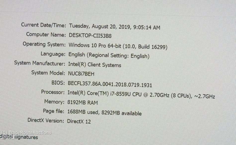 Intel NUC Mini-PC NUC8i7BEH | CORE i7 8559U 8th Gen 2.7GHz | 8GB RAM | 500GB HDD