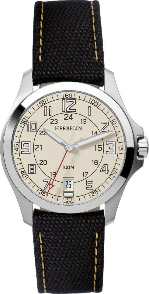 MICHEL HERBELIN CASUAL GENTS QUARTZ WATCH - 12240/17 - DATE - LEATHER STRAP