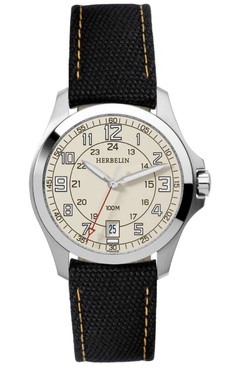 MICHEL HERBELIN CASUAL GENTS QUARTZ WATCH - 12240/17 - DATE - LEATHER STRAP