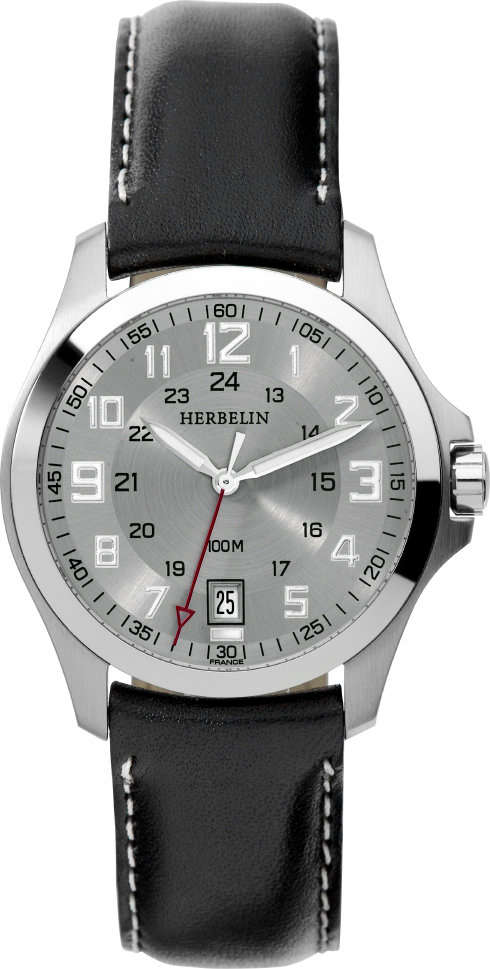 MICHEL HERBELIN CASUAL GENTS QUARTZ WATCH - 12240/12 - DATE - LEATHER STRAP