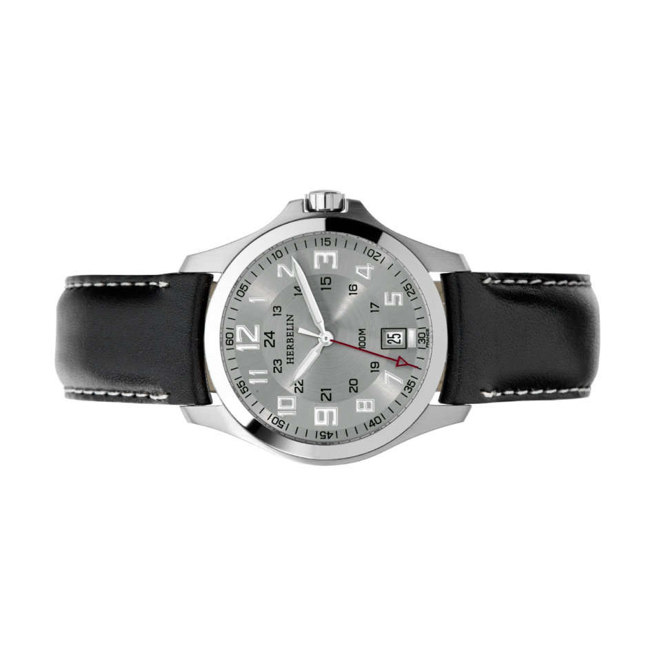 MICHEL HERBELIN CASUAL GENTS QUARTZ WATCH - 12240/12 - DATE - LEATHER STRAP