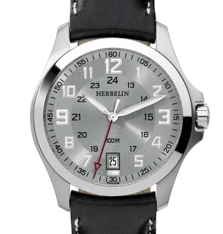 MICHEL HERBELIN CASUAL GENTS QUARTZ WATCH - 12240/12 - DATE - LEATHER STRAP