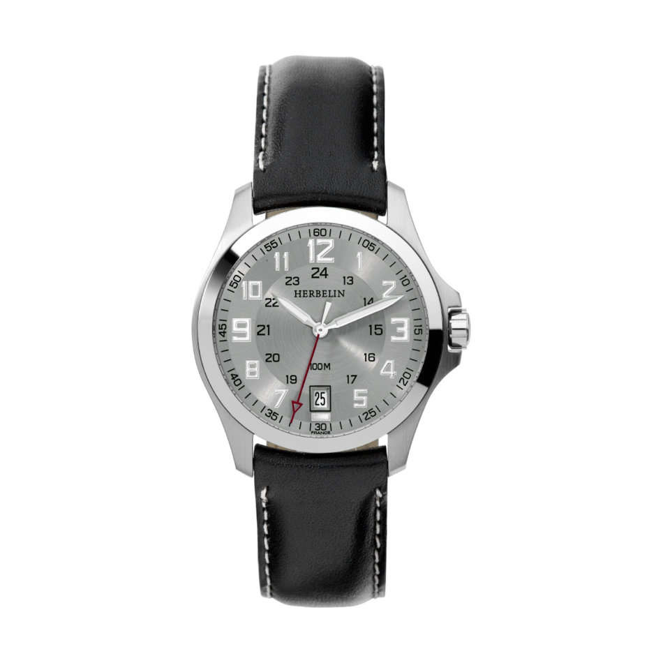 MICHEL HERBELIN CASUAL GENTS QUARTZ WATCH - 12240/12 - DATE - LEATHER STRAP