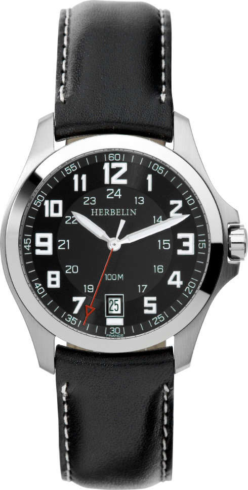 MICHEL HERBELIN CASUAL GENTS QUARTZ WATCH - 12240/14 - DATE - LEATHER STRAP