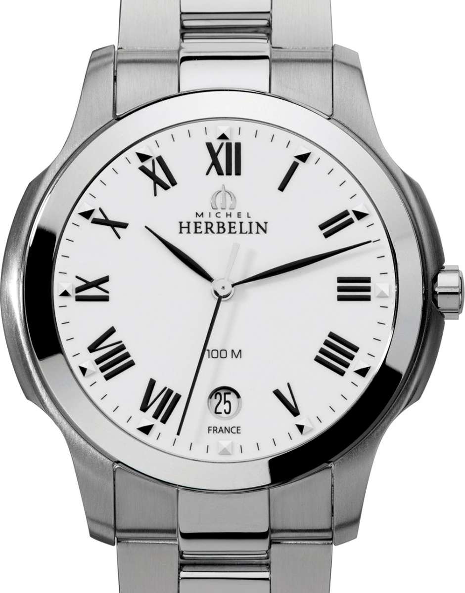 Michel Herbelin Ambassador White Roman Dial S/Steel bracelet Gents watch - 12239/B01