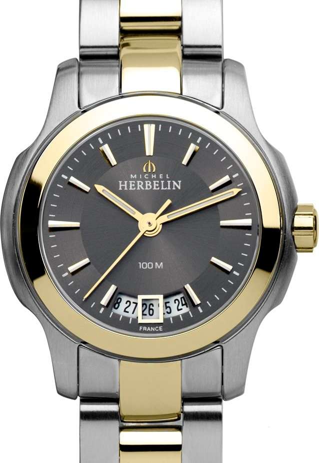 Michel Herbelin Two-Tone Ambassador Ladies Watch with grey dial & date - 12839/BT14