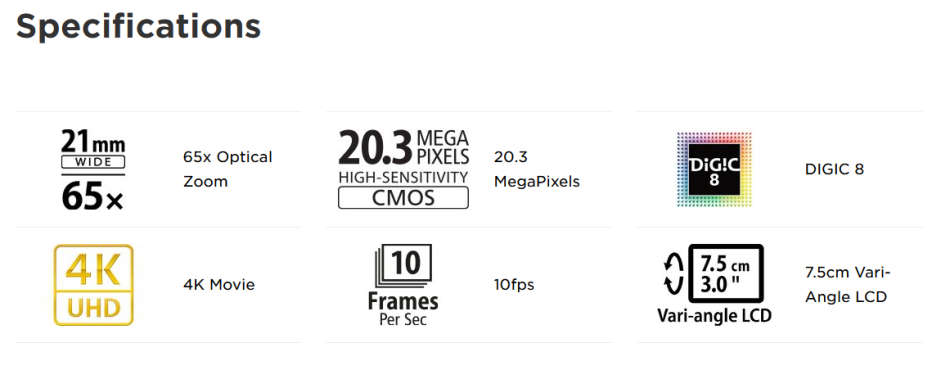 Canon PowerShot SX70 HS 4K 20.3MP 65x Optical Zoom Wi-Fi Digital Camera