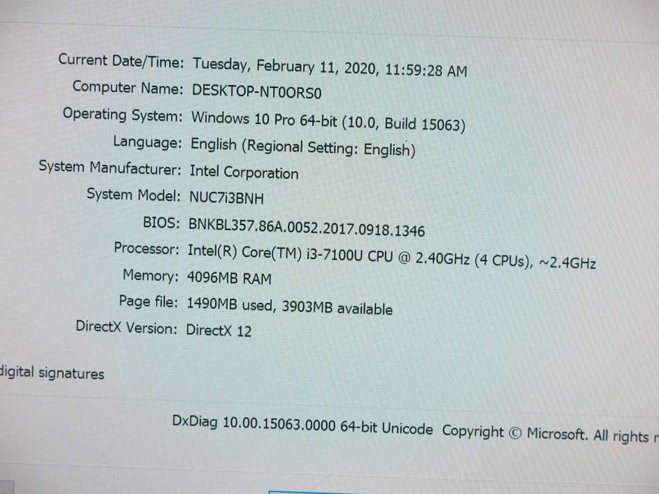 Intel NUC Mini-PC NUC7i3BNH | CORE i3 7100U 7th Gen 2.4GHz | 4GB RAM | 500GB HDD