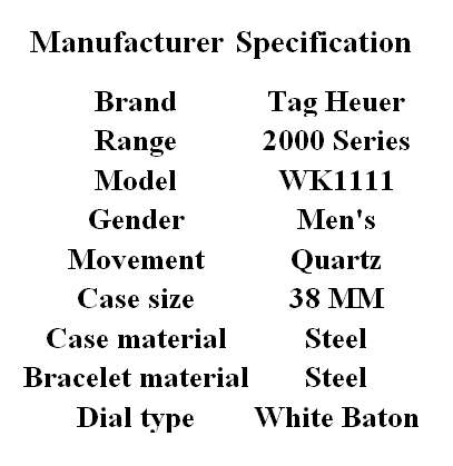 Tag Heuer 2000 WK1111 Professional Watch Mens White face