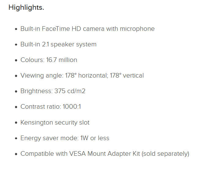 Apple Thunderbolt Cinema Display LED (27-Inch) Monitor | A1407 | 2560 X 1440 Resolution Apple Screen