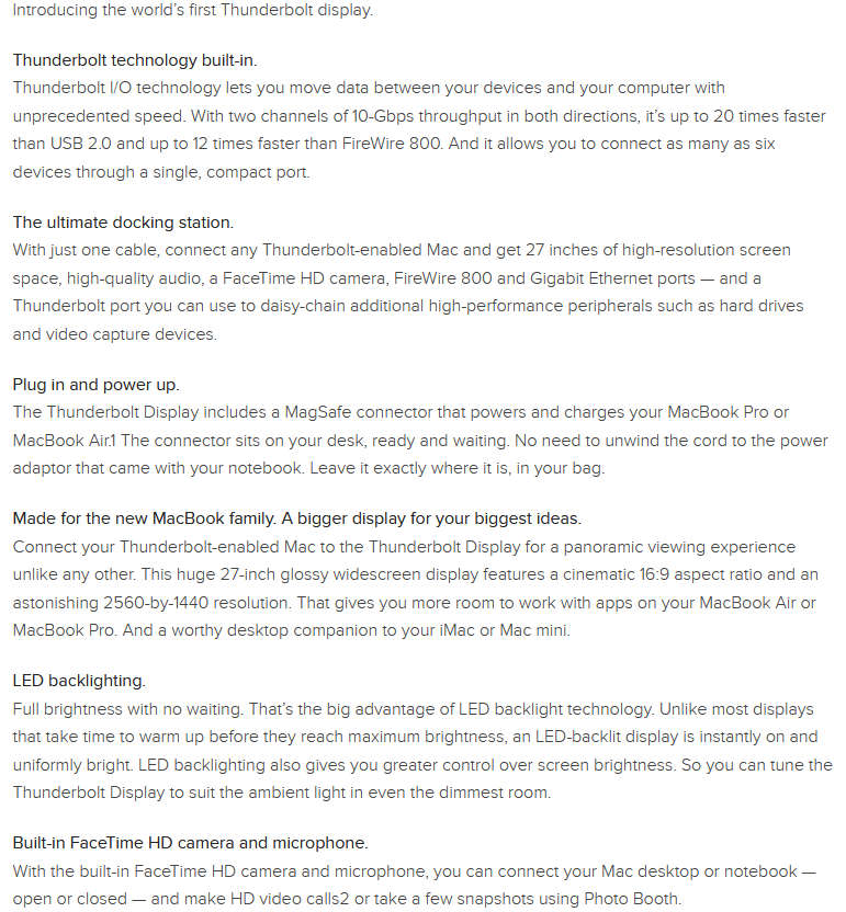 Apple Thunderbolt Display LED (27-Inch) Monitor | A1407 | 2560 X 1440 Resolution Apple Screen