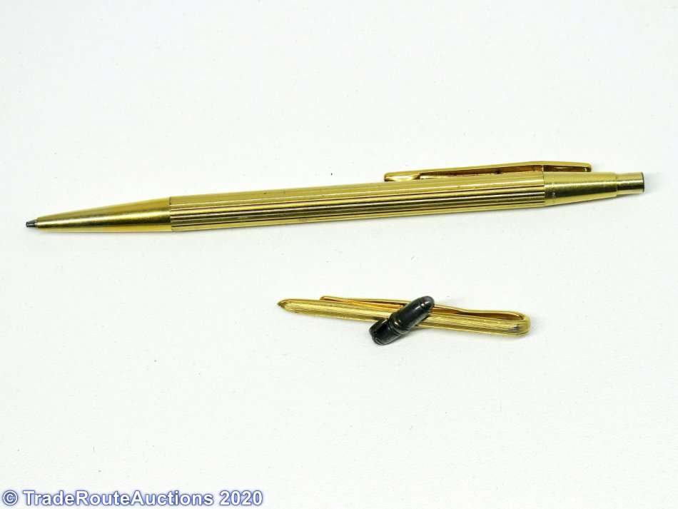 Montblanc Gold Pencil + Mont blanc Tie Clip set with generic Pouch